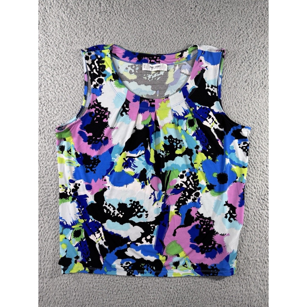 Jones Studio Separates Blouse Women Petite Large Abstract Geometric‎ Pleated